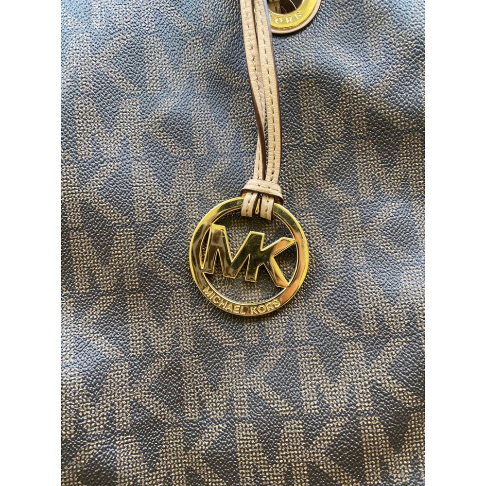 Michael Kors Tote Women Large Brown Signature Logo Fulton Shoulder Bag Monogram - Picture 4 of 11
